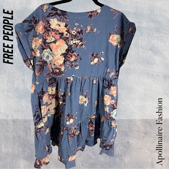 FREE PEOPLE HARPERS MINI DRESS CORDUROY IN BLUE FLORAL NEW - Picture 5 of 8